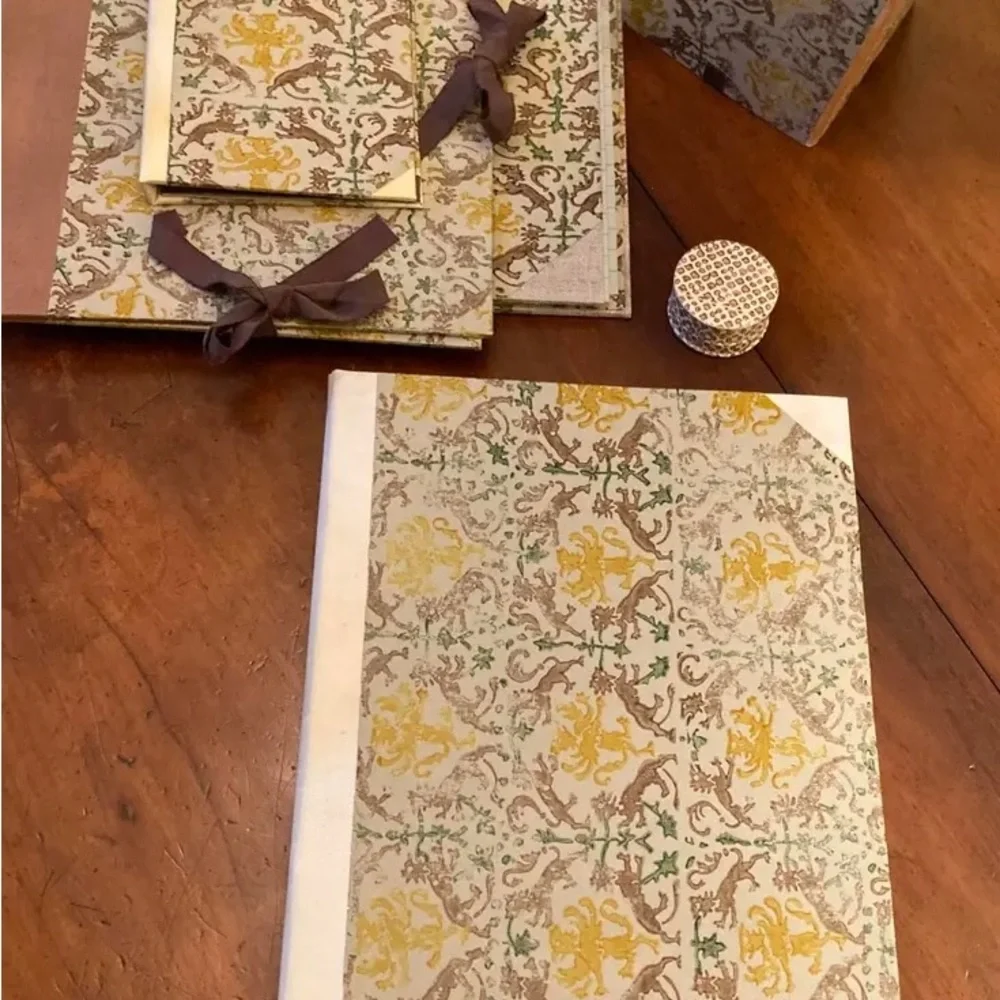 Handmade Italian bookbinders paper, medieval gold/brown pattern office organizer